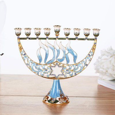 MatashiCrystal Hand Painted "Hannukah" Candelabra Menorah Menorah Diy, Jewish Candle, Diy Led, Hanukkah Candles, Hanukkah Decorations, Hanukkah Menorah, Jewish Holiday, Religious Symbols, Happy Hanukkah