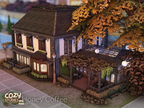 The Sims Resource - Cozy Studies - Honey Coffee l noCC Sims 4 More Lot Types Mod, Community Cafe, The Sims 4 Lots, Sims 4 Tsr, Honey Coffee, Muebles Sims 4 Cc, Sims House Plans, Save File, Jungle Adventure