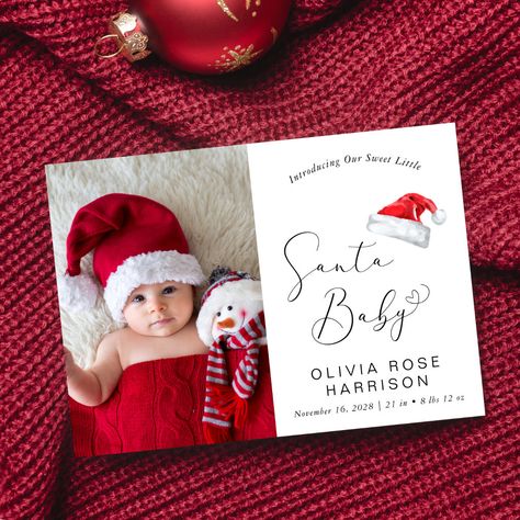 Christmas Birth Announcement, Modern Birth Announcement, Budget Christmas, Baby Christmas Photos, Birth Announcement Card, Christmas On A Budget, Birth Stats, Baby Christmas, Christmas Photoshoot