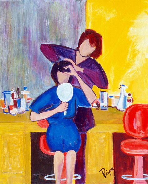 The Hair Dresser Painting  - The Hair Dresser Fine Art Print New Years Eve Pictures, Hair Poster, Medical Drawings, Mobile Hairdresser, Canvas Art For Sale, Hair Salon Decor, Salon Art, Hair Dresser, Art Pages