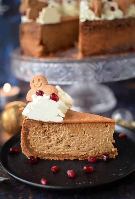 Gingerbread Cheesecake - Katie Cakes Winter Baking Ideas, Cheesecake With Whipped Cream, Christmas Bakes, Gingerbread Cheesecake, Christmas Meals, Winter Baking, Baked Cheesecake, Ginger Nut, Chocolate Cheesecake