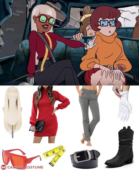 In Trick or Treat Scooby-Doo!, Coco Diablo (voiced by Myrna Velasco) is a fashionable costume maker who sells her work to criminals with ill intentions, even those dedicated to taking down Shaggy and the gang. Coco develops a soft spot for Velma, who harbors a crush in return. This makes the notion that Velma is queer officially canon. Coco Scooby Doo, Velma And Coco, Velma And Coco Diablo, Coco Diablo X Velma, Velma X Coco, Coco Costume, Partner Costumes, Velma Costume, Scooby Doo Costumes