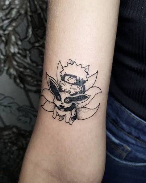 Naruto Couple Tattoos, Kurama Tattoo Design, One Piece Small Tattoo, Small Naruto Tattoo Ideas, Kurama Tattoo, Kakashi Tattoo, Pop Culture Tattoos, Band Tattoos For Men, Pikachu Tattoo