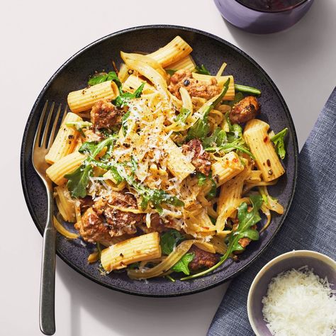 Sausage Asparagus Pasta, Rigatoni With Sausage, Italian Pork, Sun Dried Tomato Pasta, Easy Breakfast Brunch, Asparagus Pasta, Lunch Appetizers, Grocery Foods, Spicy Pork