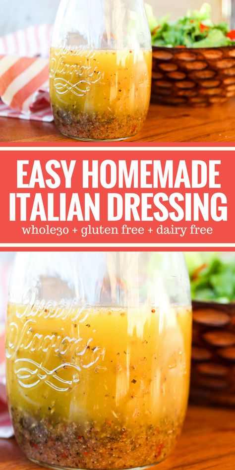 Sugar Free Salad Dressing, Easy Homemade Italian Dressing, Sugar Free Dressing, Dairy Free Salad Dressing, Italian Dressing Recipe, Italian Dressing Recipes, Dairy Free Salads, Homemade Italian Dressing, Gluten Free Italian