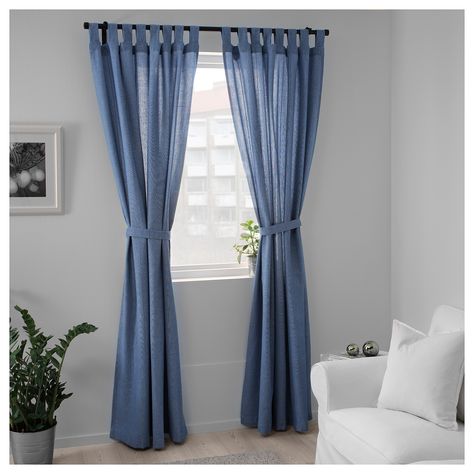 IKEA LENDA Bright Blue Curtains with tie-backs, 1 pair Zara Home Curtains, Ikea Lenda Curtains, Ikea Sheer Curtains, Lenda Curtains, Sheer Curtains Bedroom, White Curtains Living Room, Curtains Without Sewing, Curtains Blue, Sheer Blinds