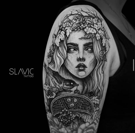 Slavic Tattoo, Goddess Tattoo, Portrait Tattoo, Tattoos, Quick Saves