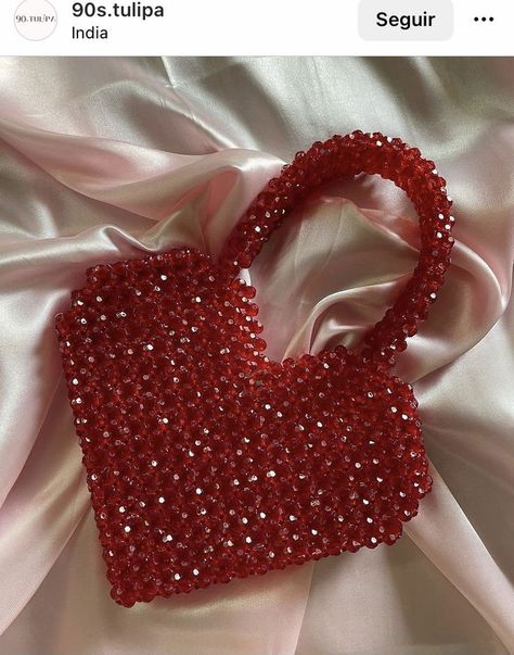 Heart Beaded Bag, Pearl Bags, Life Sketch, Hand Beaded Bag, Heart Shaped Bag, Bead Bag, Beaded Things, Glitter Bag, Outfit Red