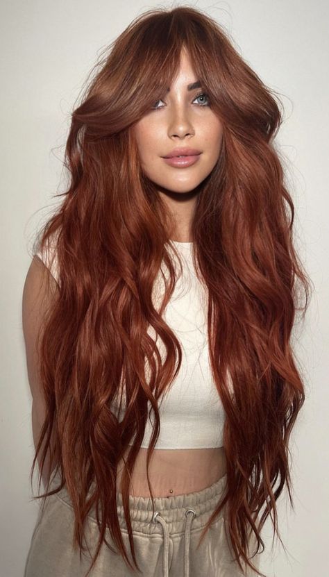 Red Extensions Hair, Long Copper Hair, Cowboy Copper, Red Hair Inspo, Ginger Hair Color, Copper Hair Color, Hair Color Auburn, Long Red Hair, Peinados Fáciles Para Cabello Corto