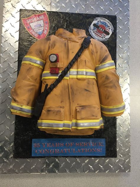 Firefighter Birthday Cakes, Firefighter Jacket, Fire Fighter Cake, Fire Cake, Fireman Cake, Firefighter Retirement, Fireman Party, Firefighter Party, Firefighter Birthday