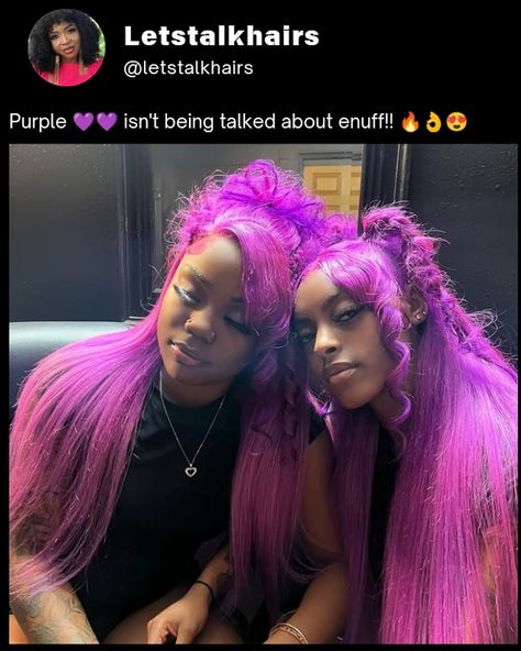 💜💜💜 Highly, highly underrated 🔥🔥 _____👉Follow, @letstalkhairs promotes dopest hairstyles, hair fashion and discussions 📩 DM FOR DIFFERENT PROMO PACKAGES AVAILABLE ON THIS PAGE www.letstalkhairs.com ____________________ ✂️featured stylist: @kyratheestylist 📍: Cedar Hill, TX DM HER 👆 FOR THIS STYLE ______________________ IGNORE ️  frontalwig,  lacewigs,  ponytails, hdfrontal, traditional Sew In, quick weave, 613 hair,  hairstylist hdlacewig frontalwigs fulllacewigs  ponytail hairstyle ... Matching Hair Color Friends, Purple Lace Wig, Cosplay Hairstyles, Matching Hairstyles, Hair Frontal, Exotic Hairstyles, Frontal Wig Hairstyles, Ponytail Hairstyle, Sew In Hairstyles