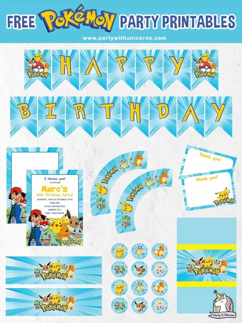 Pokemon Birthday Party Games, Pokemon Chocolate, Pokemon Cupcakes Toppers, Pokemon Cakes, Cake Pokemon, Library Party, Boys Birthday Party Games, Pokemon Banner, Pokemon Printables