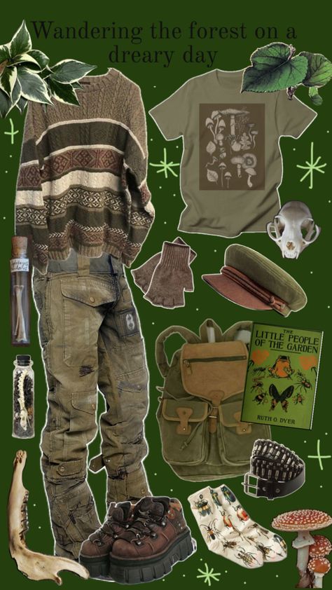 This is what I would wear for a nice walk in the woods/forest on a cloudy and dreary day. (I was bored so I made this collage) The Forest Aesthetic, Forest Aesthetic Outfit, Forestcore Outfit, John Gallagher Jr, Goblincore Outfits, Nature Outfits, Grunge Fits, High Wasted Jeans, Forest Aesthetic