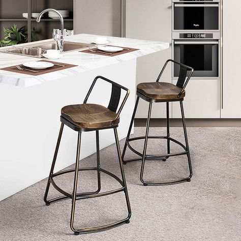 Amazon.com: Alunaune 26" Swivel Metal Bar Stools Set of 2 with Low Back Counter Height Barstools Kitchen Counter Stool with Wooden Seat (Distressed Bronze): Kitchen & Dining Farmhouse Bar Stools, Counter Stools With Backs, Island Stools, Island Chairs, Cool Bar Stools, Farmhouse Bar, Stool Wood, Kitchen Counter Stools, Stools For Kitchen Island