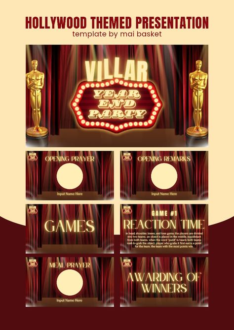 hollywood cinema theatre poster ppt Hollywood Theme Poster, Award Presentation Design, Retro Presentation Design, Hollywood Graphic Design, Hollywood Yearbook Theme, Year End Party Theme, Power Point Night, Canva Ppt Template, Cinema Theme