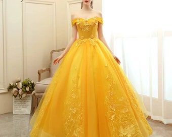 Belle Dress Disney, Rococo Dress, Backless Formal Dresses, Gold Prom Dresses, Prom Dresses Yellow, Prom Dress Evening, Prom Dresses 2020, Belle Dress, Cottagecore Dress