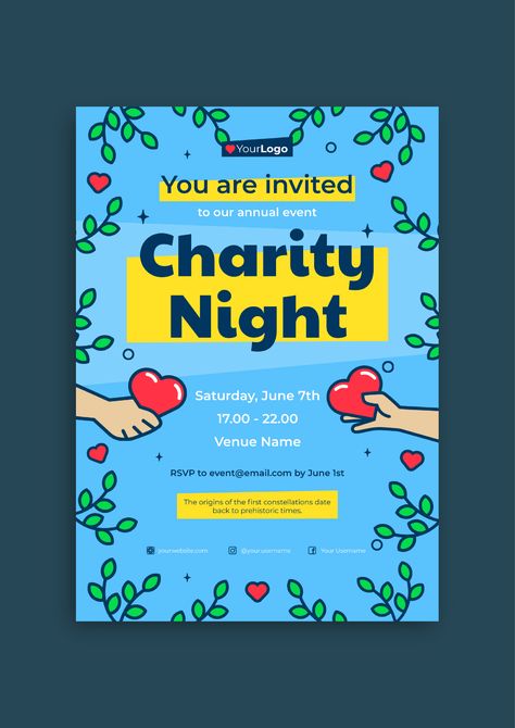 Flat Linear Charity Night Annual Event Flyer Community Event Flyer, Charity Graphic Design, Coffee Content, Work Hacks, Parent Night, Event Flyer Templates, Family Night, Event Flyer, Spring Fling