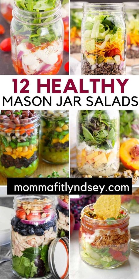 Jar Lunch Ideas, Salads For Meal Prep, Salads In A Jar, Jar Salad Recipes, Mason Jar Meal Prep, Midnight Munchies, Mason Jar Lunch, Best Salads, Mason Jar Recipe