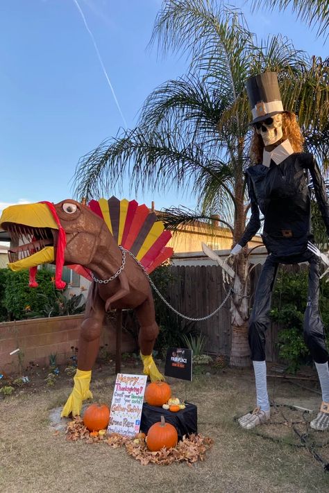 Huge Home Depot skeleton haunts Thanksgiving, Christmas displays Posing Skeletons, Thanksgiving Skeleton, 12 Ft Skeleton, 12ft Skeleton, Outdoor Skeleton, Halloween People, Skeleton Pics, Huge Home, Skeleton Clothes