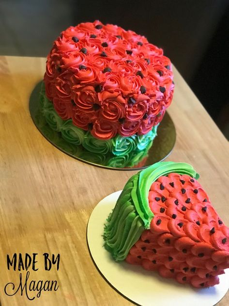 Watermelon Cake Ideas 1st Birthdays, Watermelon Birthday Photoshoot, Watermelon Cake Birthday Buttercream, Watermelon Slice Cake, Fruit Themed Smash Cake, Watermelon Shaped Cake, One In A Melon Birthday Cake, Watermelon Smash Cake First Birthdays, One In A Melon Smash Cake