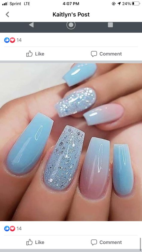 Baby Blue Acrylic Nails, Gell Nails, Country Acrylic Nails, Blue Prom Nails, Wedding Day Nails, Disney Acrylic Nails, Baby Blue Nails, Cute Short Nails, Blue Acrylic Nails