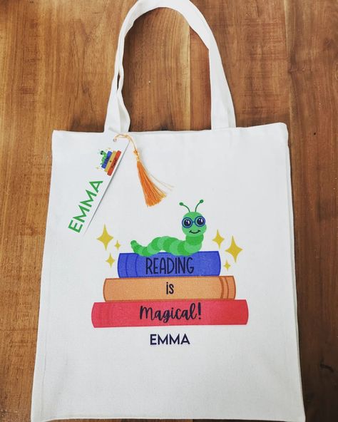 Keep your little bookworm organized with a library tote from Thatz My Bag - and snag a free bookmark for National Library Week! Link in bio to shop #libraryweek #library #lovetoread #kidsgifts #tote #personalized #gogreen #smallbusiness #thatzmybag Kids Tote Bags Diy, Library Bags For Kids, Book Bag Diy, National Library Week, Library Book Bag, Canvas Book Bag, Library Tote Bag, Library Week, Library Tote