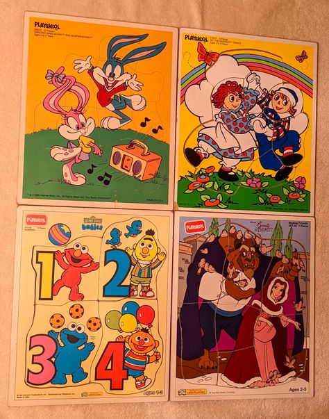 Playskool+Wooden+Frame+Tray+Puzzles+Smurfs+Beauty+Beast+Babs+Buster+Raggedy+Ann+Sesame+Street+Mickey Beauty Beast, Frame Tray, 90s Childhood, Raggedy Ann, Toy Box, Toy Boxes, Sesame Street, Vintage Toys, Beauty And The Beast