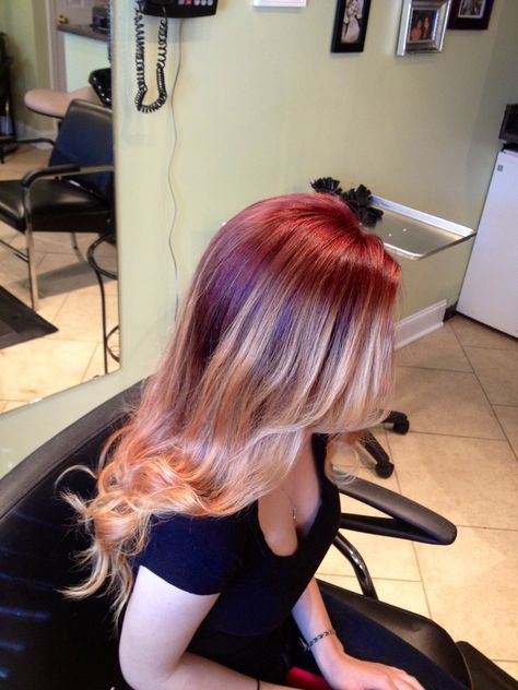 Red ombre Red Blonde Color Melt, Red And Blonde Ombre Hair, Natural Red Hair Ombre, Red Blonde Ombre Hair, Red To Blonde Ombre Hair, Redhair Ombre, Red Blonde, Blond Ombre, Strawberry Blonde Hair Color