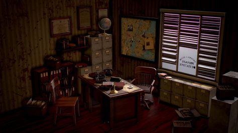 gabriele-maiocco-asset-beauty Noir Detective Office, Detective Office, Noir Detective, Detective Aesthetic, Old Office, Career Fields, Home Library Design, Isometric Art, Detective Story