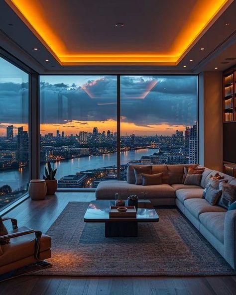 Living room ideas 💡#livingroom #ideas #home #architecture #art #black #fyp #trending Beautiful Apartments Interior, Luxury Penthouse Interior, Luxury Apartment Interior, Penthouse Aesthetic, Penthouse Living Room, Luxury Apartments Interior, Cozy Love, City Penthouse, Modern Apartments