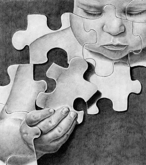 Awesome puzzle baby drawing Jigsaw Puzzle, Black And White, Drawings, White, Black, Art