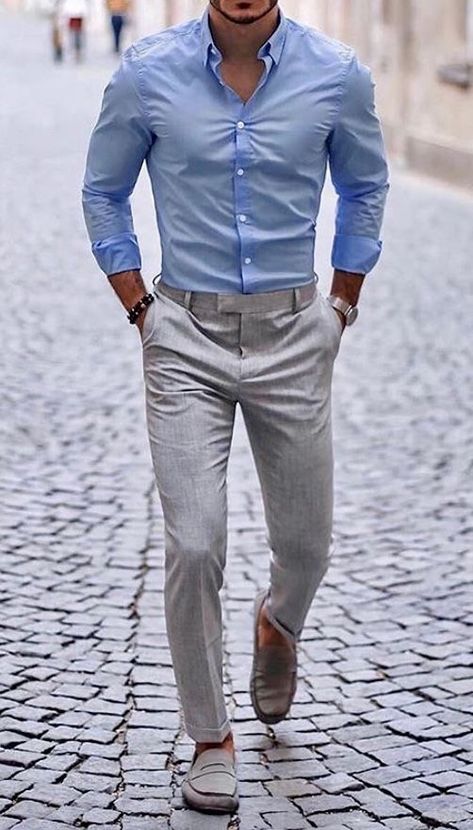 Light Blue Shirt Outfit, Blue Shirt Outfit Men, Best Casual Shirts, Light Blue Dress Shirt, Mens Business Casual Outfits, Shirt Outfit Men, Formal Men Outfit, Pants Outfit Men, Formal Mens Fashion