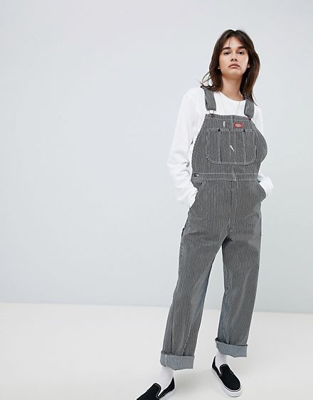 Dickies Dungarees Outfit, Dickies Overalls Outfit, Cute Dungarees, Long Blue Skirts, Express Fashion, Brown Jumpsuits, Outfit For Travel, Denim Dungarees, Layering Outfits