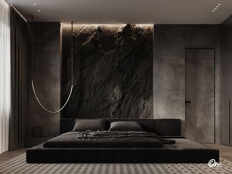 Apartment at Moscow, Russia on Behance Dark Modern Bedroom, Dark Interior Design, Black Bedroom Design, Master Design, تصميم داخلي فاخر, Dark Bedroom, Luxury Bedroom Master, Room Deco, Dark Interiors