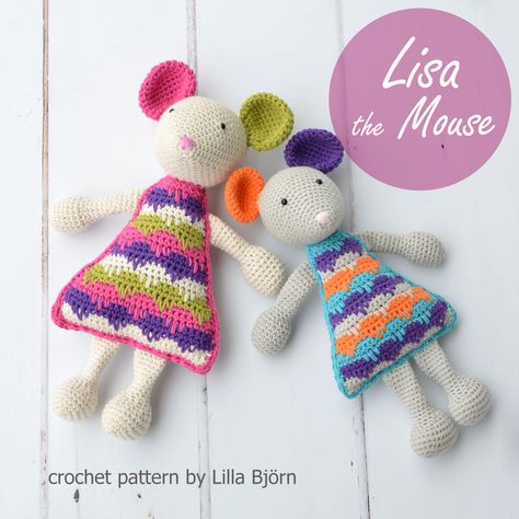 Lisa the Mouse - amigurumi crochet pattern by Lilla Bjorn Crochet Rag Doll Free Pattern, Stuffed Toys Patterns Free, Mouse Amigurumi, Crochet Dolls Free Patterns, Crochet Blanket Designs, Crochet Mouse, Easy Crochet Projects, Crochet Mandala, Crochet Toys Patterns