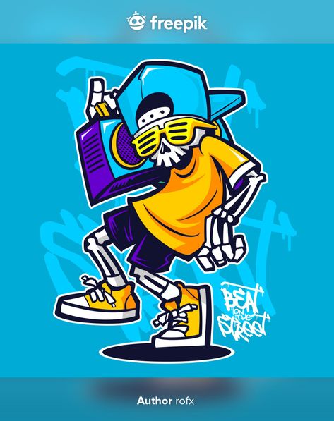 Beat bone street art | Premium Vector #Freepik #vector #cartoon #skull #dance #hat Sticker Images, Cartoon Skull, Dance Logo, Beat Street, G Design, Medical Wallpaper, Art Parody, Graffiti Cartoons, Graffiti Wallpaper