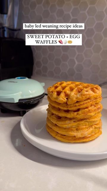 Mini Waffle Maker Recipes Blw, Sweet Potato Waffles For Baby, Baby Waffle Recipe, Eggs In Waffle Maker, Baby Waffles, Mini Waffle Maker Recipes, Blw Foods, Breakfast For Baby, Mini Waffle Recipe