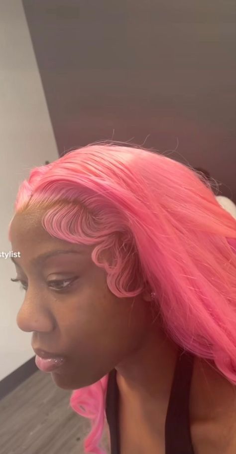 Fluffy Edges, Pink Pink Pink, 2023 Pink, Frontal Wig Hairstyles, Pretty Hair Color, Hair Laid, Dope Hairstyles, Front Lace Wigs Human Hair, Long Straight Hair