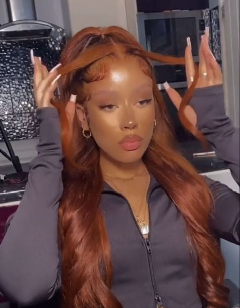 Ginger Hair Half Up Half Down, Half Up Half Down Black Women Hairstyles, Copper Ponytail Black Women, Half Up Half Down Prom Hair Black Women, Half Up Half Down Frontal Wig, Half Up Half Down Wig Black Women, Curly Hair Sew In, Sleek Braided Ponytail, Frontal Wig Hairstyles