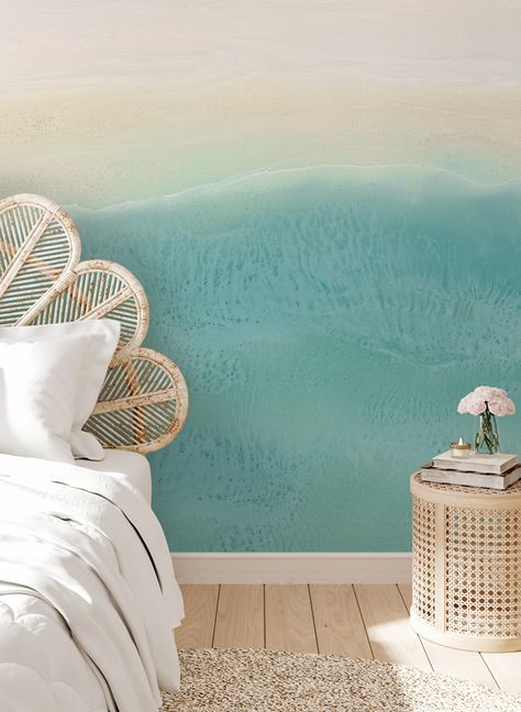 Beach Wallpaper - Stunning Ocean Wallpaper Ideas To Create That Coastal Feeling - Feathr™ | The Home of Artisan Wallpaper Ocean Bedroom, Ocean Mural, Beach Wall Murals, Beach Mural, Home Decor Cozy, Coastal Wallpaper, Cozy Home Decor, Beach Room, Paper Home