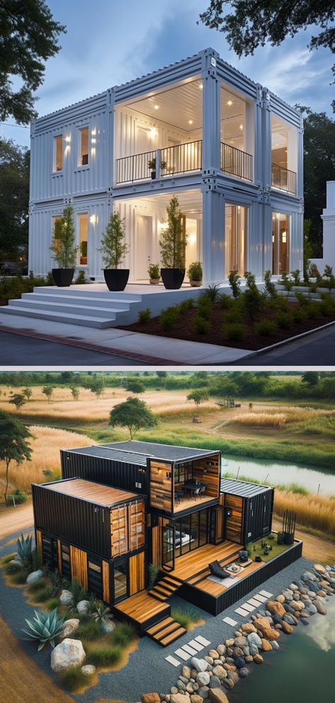 Eco-Friendly and Stylish Container Houses You'll Love Container House Design Large, Container Office Design Ideas, Two Story Container Home, Small Shipping Container Homes, 2 Story Container House, Container Home Layout, Container Homes Ideas Design, Shipping Container Interior, Container House Design Ideas