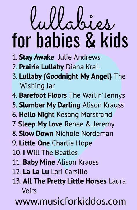 Lullabies for babies & Kids - Top 10 List. Our absolute faves.  www.musicforkiddos.com Live Singing, Grandparents Activities, Kindergarten Songs, Songs For Toddlers, Nursery Songs, Toddler Homeschool, School Songs, Grandparenting, Preschool Music