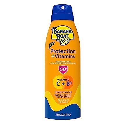 Banana Boat Protection + Vitamins Sunscreen Spray SPF 50 | Moisturizing Sunscreen with Vitamin C & Niacinamide | Banana Boat Spray Sunscreen, Vitamin B3 & Vitamin C Sunscreen, 4.5 oz. $9.74 w/coupon!! Price subject t0 change at any time Commissi0ns earned Banana Boat Sunscreen, Spf Moisturizer, Survival Pack, Moisturizing Sunscreen, Spray Sunscreen, Golf Girl, Sunscreen Spray, Tanning Sunscreen, Natural Collagen