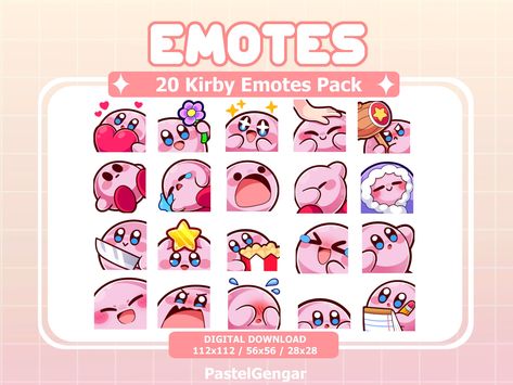 ☽Welcome!☾ ✩Instant download for these emotes available immediately upon purchase. This product is digital only, no physical product is involved. ✩In this download you will receive a ZIP package of all emotes in this listing in the sizes for Emotes: 112x112, 56x56, 28x28. ✩The emotes can be used for Twitch, Discord, YouTube, etc. ✩Extra Information✩ - Please understand that all purchases are final. I do not accept returns or exchanges as this is a digital download. - Strictly no re-selling or me Emotes For Twitch, Kirby Emotes, Anime Emotes, Funny Twitch Emotes, Bonk Emote, Emote Ideas, Kawaii Twitch Emotes, Streamers Twitch, Hi Emote Twitch