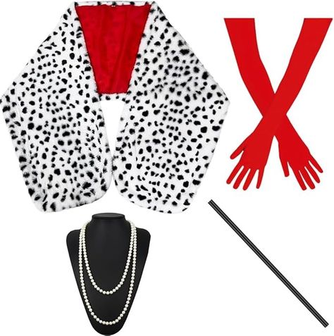 TOMIGO 4 Pieces Halloween Women Costume Set, Black White Stole, 1920s Red Gloves, Costume Holder and Necklace for Cosplay : Amazon.ca: Clothing, Shoes & Accessories Cruella Deville Costume, Black And White Wig, Cruella Costume, White Stole, Flapper Accessories, Batman Cosplay, Plus Size Halloween Costume, Spotted Dog, Cruella Deville