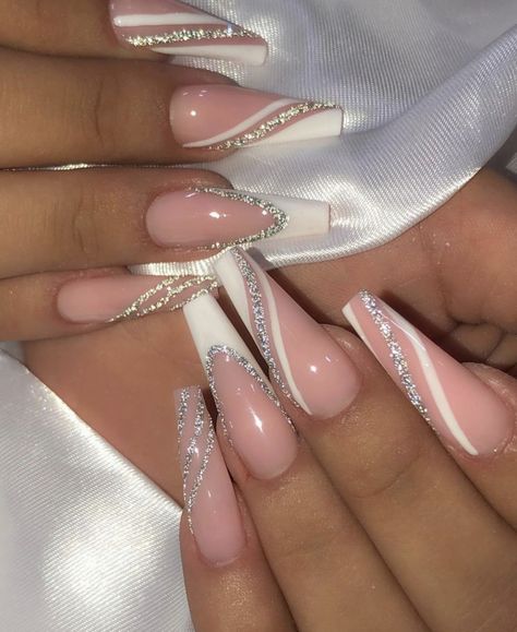 Silver French Tip Nails, Silver French Tip, Prom Nails Silver, Silver Nail Designs, Formal Nails, Fancy Nails Designs, Ombre Acrylic Nails, Colored Acrylic Nails, Nails Design With Rhinestones