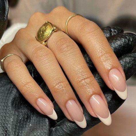 Clean And Classy Nails, Cream French Tips Nails Almond, Plain Simple Acrylic Nails, French Neutral Nails, Cream French Nails, Classy Nail Inspiration, Beige French Nails, Cream French Tips Nails, Clean Nails Look