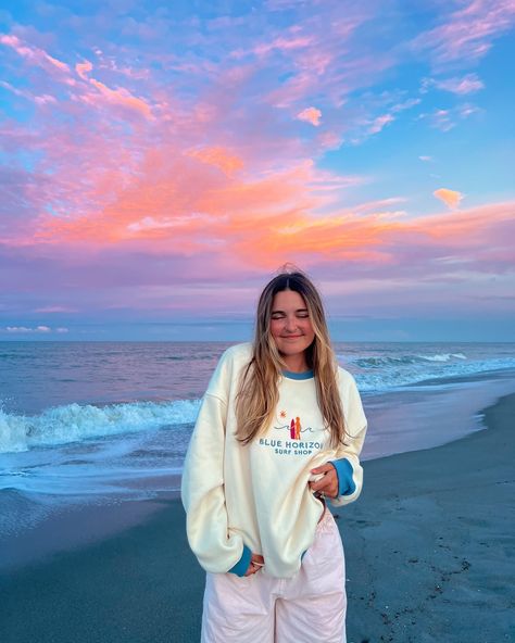 even mother nature is celebrating the blue horizon crews wrapping production 🏄🏼‍♀️🐬🌞 your new favorite sweatshirt will be shipping tomorrow eeek!! be on the lookout for tracking information sent to your email this afternoon - i cannot put into words how stoked i am for y’all to get your surf shop crews, they have been a labor of love in every way & i know you’ll fall in love with all the little details! can’t wait to package the happiest mail everrrr tomorrow 🥹✨ June Dump, Surf Outfit, Yoga Shirts, Surfer Girl, Happy Mail, Surf Shop, Love You So Much, Mother Nature, Fall In Love