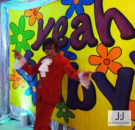 Austin Powers theme party at The Roof Gardens Austin Powers Themed Birthday Party, Austin Powers Birthday Party, Austin Powers Party Theme, Austin Powers Party Decorations, Austin Powers Party, Austin Powers Theme, 60s Party Themes, 60s Festival, Work Event Ideas