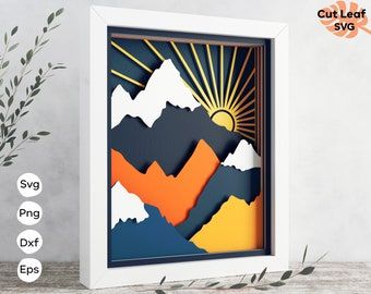 Shadow Box Kunst, Mountains Svg, Mountain Svg, Shadow Box Svg, Paper Cutout Art, Laser Cut Wood Crafts, 3d Paper Art, Layered Art, Shadow Box Art